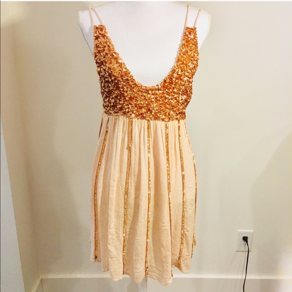 Free People NWT Pink Nude Sequent Glitter Dress - Picture 7 of 8